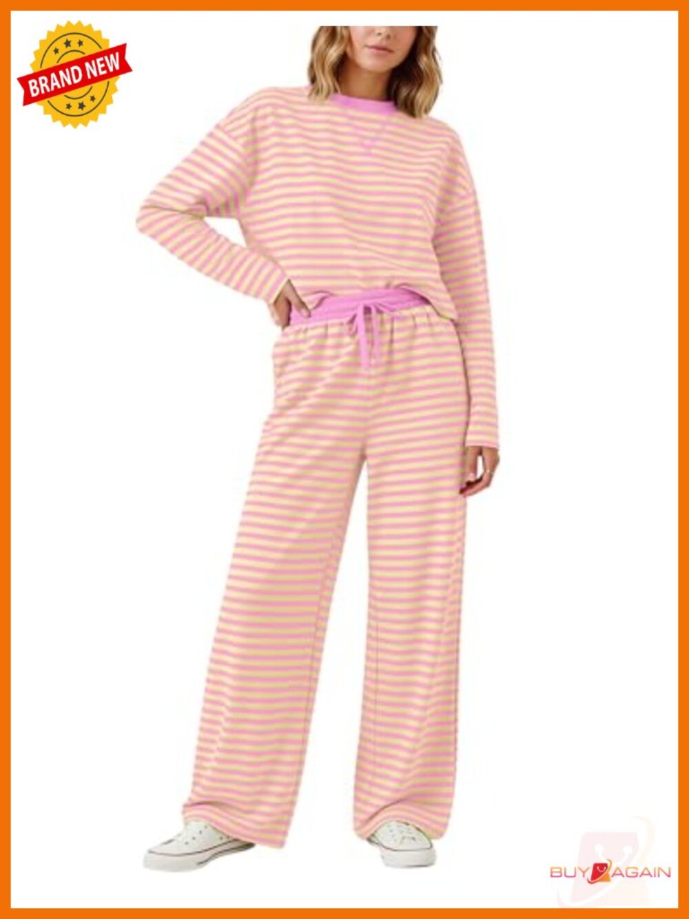 MISSACTIVER Womens Striped 2 Piece Lounge Set Long Sleeve Tee Wide Leg Pants